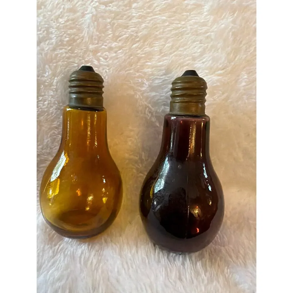 Vintage Amber Purple Glass Light Bulb Shaped Salt & Pepper Shakers Set Japan